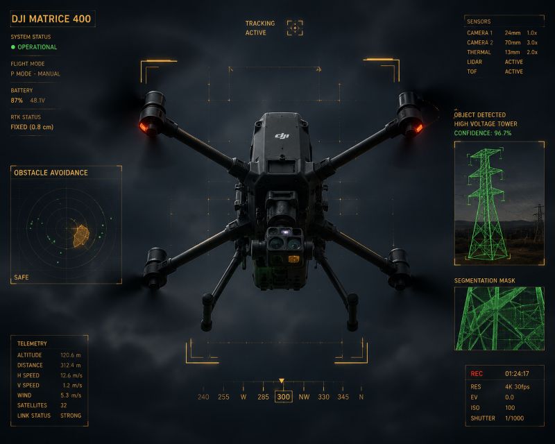 DJI Matrice 400 con IA onboard — inspección y detección de objetos en vuelo